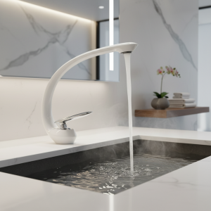 Robinet de lavabo de salle de bains créatif, robinets de lavabo en laiton blanc, poignée unique, cascade chaude et froide, mitigeur moderne et élégant