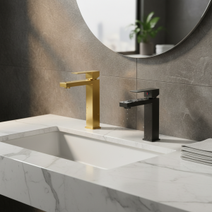 HOGold-Robinet d’évier monté sur pont en acier inoxydable, robinet de bassin moderne, noir chromé, centre commercial, eau chaude et froide HOGold-Robinet d’évier monté sur pont en acier inoxydable, robinet de bassin moderne, noir chromé, centre commercial, eau chaude et froide