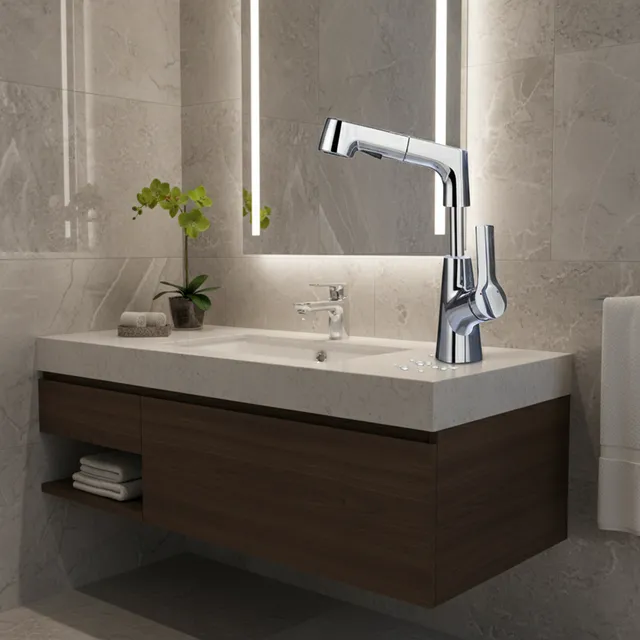 Robinet de lavabo pivotant extractible