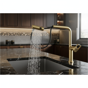 Robinets de cuisine noirs en or brossé, Rotation extractible, cascade, tête de pulvérisation, mélangeur d&rsquo;évier, accessoire de robinet d&rsquo;eau en nickel brossé