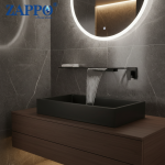 Robinet Cascade Mural en Laiton Solide, ZAPbag256, Robinet de Centre Commercial, Robinet d&rsquo;Évier HOBassin, Robinets à Levier Unique, Noir