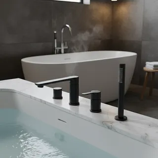 Mitigeur baignoire trois trous monocommande laiton noir mat bec plat…