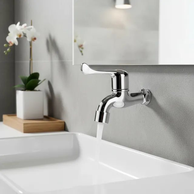 Robinet machine laver mural chromé plastique bec unique…