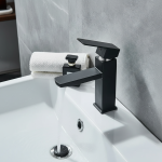 Robinet mitigeur d&rsquo;évier carré, mitigeur de lavabo de salle de bains, poignée unique, vidange Pop-Up en laiton noir mat, robinet de lavabo monté sur le pont