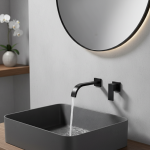 Robinet de lavabo de salle de bains mural de luxe 70cm, robinet d&rsquo;eau chaude et froide à poignée unique, robinet de salle de bains noir