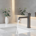 HOBasin-Robinet d&rsquo;eau chaude et froide en laiton gris, poignée unique, monté sur le pont, plaque en céramique, bobine, centre commercial, odorBagnéritage, nouveau style