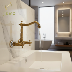 Robinet mural en laiton Antique en céramique, lavabo de salle de bains, lavabo mural à double poignée, robinet d’eau froide et chaude Robinet mural en laiton Antique en céramique, lavabo de salle de bains, lavabo mural à double poignée, robinet d’eau froide et chaude