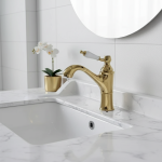 Robinet rétro français en laiton à poignée unique, toilettes universelles sous le comptoir, robinet de lavabo, poignée en céramique, eau chaude et froide