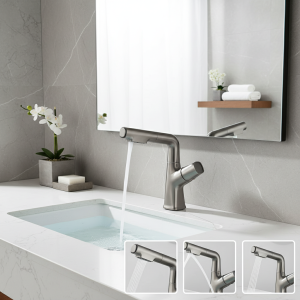 Robinet d&rsquo;évier de salle de bains, pulvérisateur à jet de levage vers le bas, mélangeur d&rsquo;évier d&rsquo;eau chaude et froide, robinet de lavage pour salle de bains 360 °   Taraud de rotation de degrés