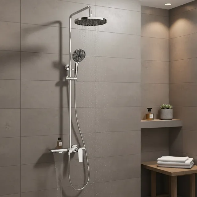 Ensemble de système de douche de salle de bains chromé…