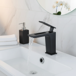 Robinet d&rsquo;eau de type gobelet monotrou noir, style de bassin classique, chutes d&rsquo;eau chaudes et froides