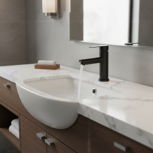 Évier de ark monté sur le pont, robinets de centre commercial, grue noire, eau chaude et froide, 256 Évier de ark monté sur le pont, robinets de centre commercial, grue noire, eau chaude et froide, 256