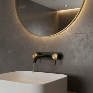 Évier Mural à Double Levier en Laiton, Ensemble de Robinets Polis, Eau Chaude et Froide, Bassin, Centre Commercial, Or Brossé, Noir Évier Mural à Double Levier en Laiton, Ensemble de Robinets Polis, Eau Chaude et Froide, Bassin, Centre Commercial, Or Brossé, Noir