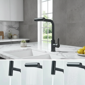 Fonction de Rotation robinet de cuisine en acier inoxydable poignée unique 4 Modes robinet cascade multifonction eau chaude et froide