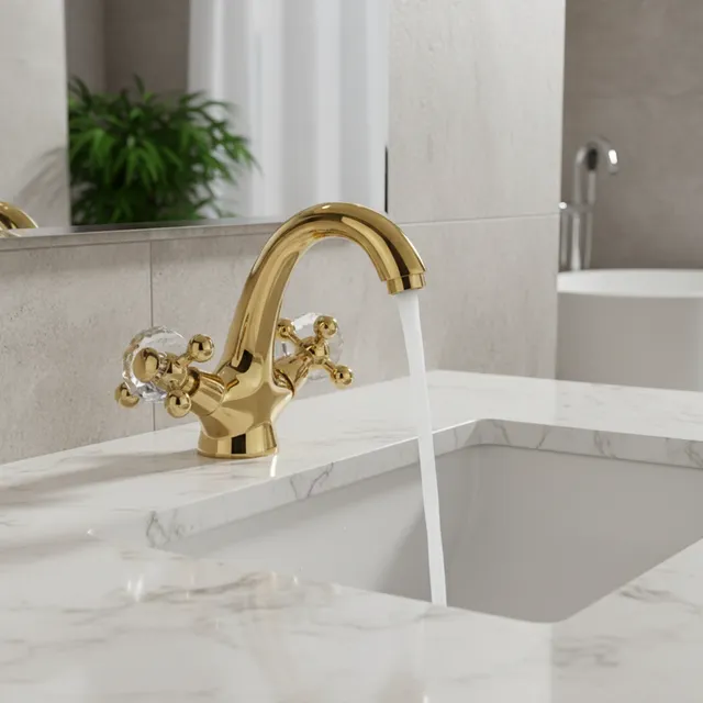 Robinet de lavabo de salle de bains en laiton et cristal…
