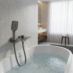 Robinet de baignoire cascade de salle de bains, avec pomme de douche à main, mitigeur mural chaud et froid, ensemble de douche à poignée unique