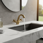 Senlesen Robinet Antique Robinet de lavabo de salle de bains Robinets de lavabo à deux poignées Robinet mitigeur d&rsquo;eau chaude froide monté sur le pont en laiton massif, Or