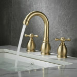 Robinet d&rsquo;eau de luxe en or brossé, robinet de bassin en laiton, ancien évier, F/05, 3 trous, chaud et froid