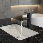 Robinet de salle de bains mitigeur chaud et froid, robinets de lavabo de salle de bains montés sur le pont, lavabo carré noir, robinet de baignoire