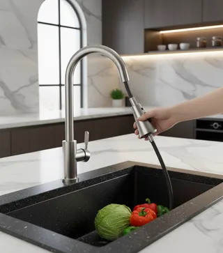 Mitigeur cuisine inox brossé bec haut escamotable douchette…
