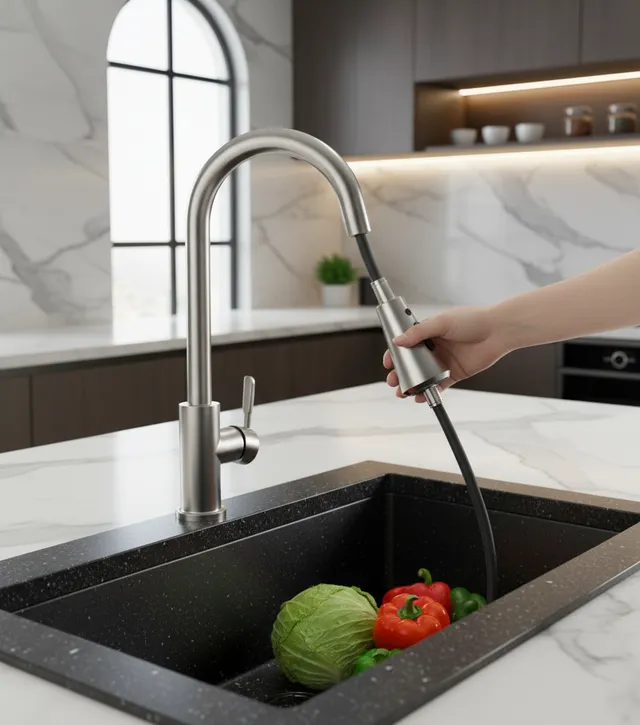 Mitigeur cuisine inox brossé bec haut escamotable…