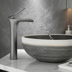 HOancies-Robinet de ark en laiton, eau chaude et froide, robinet de vanité de centre commercial, finition grise, montage sur pont, cascade d&rsquo;évier