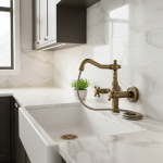 Robinet de cuisine mural en laiton antique avec tuyau de remorquage, bec à percussion à poignée pour touristes, robinet d&rsquo;eau chaude et froide, bassin F/05 et ets