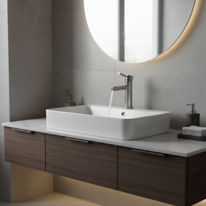 Robinet de lavabo de toilette 304 en acier inoxydable, robinet d&rsquo;eau chaude et froide, lavabo de lavabo Plus Table haute P robinet de lavabo