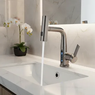 Mitigeur monotrou inox brossé bec coudé douchette extractible…