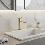 Robinet de lavabo en or brossé, robinet d&rsquo;évier d&rsquo;eau chaude et froide, mélange de salle de bains moleté à poignée unique monté sur le pont