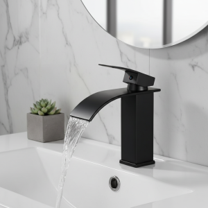 Robinet de lavabo en acier inoxydable, cascade à noyau de cuivre pour salle de bains, lavabo de cuisine, robinet à double commande chaud et froid