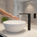 Bassin à capteur intelligent noir, montage sur pont à fouet automatique, trou unique, eau froide et chaude, centre commercial, lavage à domicile, baignoire, robinets d&rsquo;évier, 256