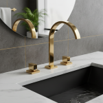 Robinet de lavabo de salle de bains doré noir, robinet d&rsquo;eau chaude et froide, mélangeurs à double poignée largement répandues, robinet de baignoire à montage sur pont