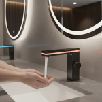 Robinet de lavabo de salle de bains à affichage numérique, LED intelligent, grue de lavabo montée sur le pont en laiton, mélangeur d&rsquo;eau chaude et froide, robinet de vanité d&rsquo;évier