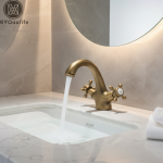Robinet de lavabo à double poignée, monotrou, monté sur le pont, mélangeurs d&rsquo;évier de salle de bains en laiton, robinet chaud et froid
