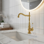 Robinet de lavabo doré de style européen, robinet chaud et froid chromé, robinet de lavabo antique, robinet rotatif à 180 degrés