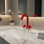 Robinets de salle de bains à Double poignée, fleur Simple, mitigeur en laiton pour évier de salle de bains, eau chaude et froide, robinetterie de lavabo largement répandue