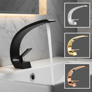 Robinet de salle de bains, robinet de lavabo de salle de bains blanc or Rose, mitigeur d&rsquo;eau froide et chaude, robinet d&rsquo;évier monté sur le pont, robinet noir