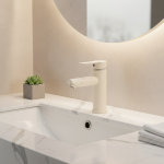 Robinet d&rsquo;évier de lavabo monté sur le pont à poignée unique, blanc lait, robinet d&rsquo;eau chaude et froide à levier unique, robinet à trou unique en acier inoxydable 304