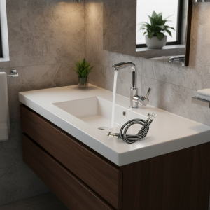 Robinet de salle de bain avec 360 °   Robinet d&rsquo;eau monté sur le pont, bec rotatif chromé monotrou à poignée unique pour mélangeur d&rsquo;eau chaude et froide