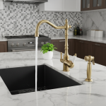 Robinet de cuisine Antique avec pistolet de pulvérisation, grue en laiton, robinets de filtre à eau montés sur le pont, mélangeur de robinet d&rsquo;évier, robinets de cuisine à 3 voies