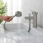 Robinet de lavabo de salle de bains en acier inoxydable, robinets d&rsquo;évier à poignée unique, mitigeur d&rsquo;eau froide et chaude, robinet de baignoire avec ensemble de douche