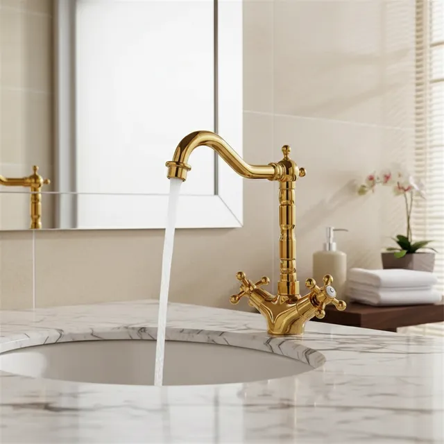 Robinet lavabo laiton doré antique victorien bec haut…