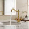 Robinet lavabo laiton doré antique victorien bec haut… – vue 1