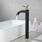 Robinet d&rsquo;évier de lavabo noir et or, robinets de bain, eau froide unique, robinet de vanité, robinets de lavabo montés sur le pont, robinets de cuisine