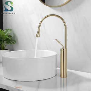 Nouveau Robinet de lavabo de salle de bains en or brossé, levier unique, bec 360, mélangeur chaud-froid en laiton, robinet d&rsquo;évier pour cuisine