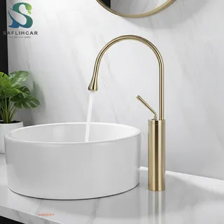 Nouveau Robinet de lavabo de salle de bains en or brossé