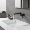 robinet mural laiton brossé doré mitigeur deux trous vasque poser bec long cylindrique cintré commande ronde moletée ergonomique