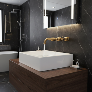 HOBasin-Robinet mural chaud et froid en laiton à double poignée, ensemble de trois pièces HOBasin-Robinet mural chaud et froid en laiton à double poignée, ensemble de trois pièces