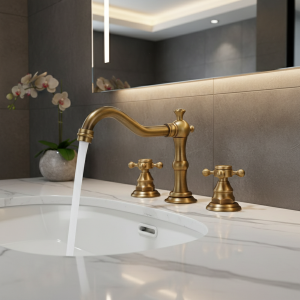 Robinet de pont en laiton antique, 3 trous, monté sur le bassin, eau chaude et froide, double contrôle, robinets de centre commercial